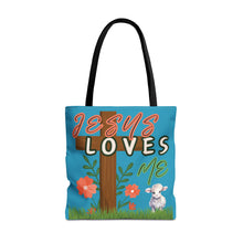 Cargar imagen en el visor de la galería, Personalized Name Jesus Loves Me Lamb Tote - Turquoise