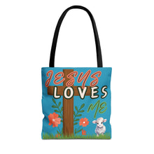 Cargar imagen en el visor de la galería, Personalized Name Jesus Loves Me Lamb Tote - Turquoise