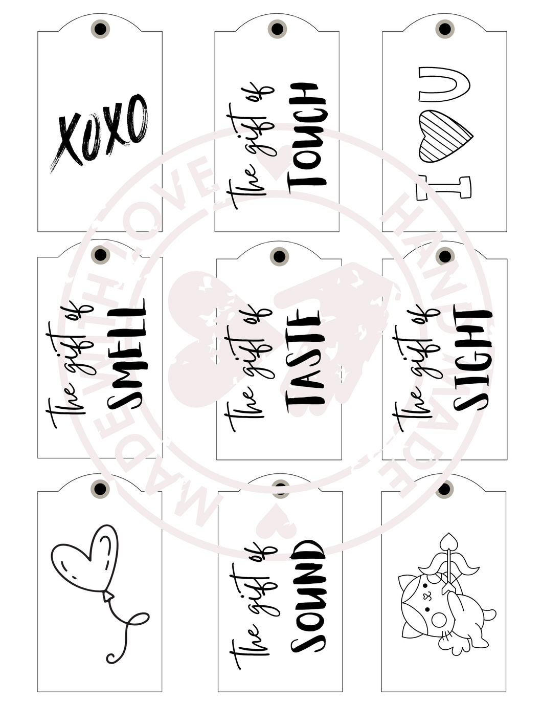 (DD) Valentines Gift Tags based on the 5 Senses - digital download