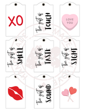 Load image into Gallery viewer, (DD) Valentines Gift Tags based on the 5 Senses - digital download
