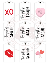 Load image into Gallery viewer, (DD) Valentines Gift Tags based on the 5 Senses - digital download