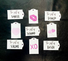 Load image into Gallery viewer, (DD) Valentines Gift Tags based on the 5 Senses - digital download