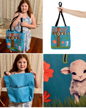 Cargar imagen en el visor de la galería, Personalized Name Jesus Loves Me Lamb Tote - Turquoise