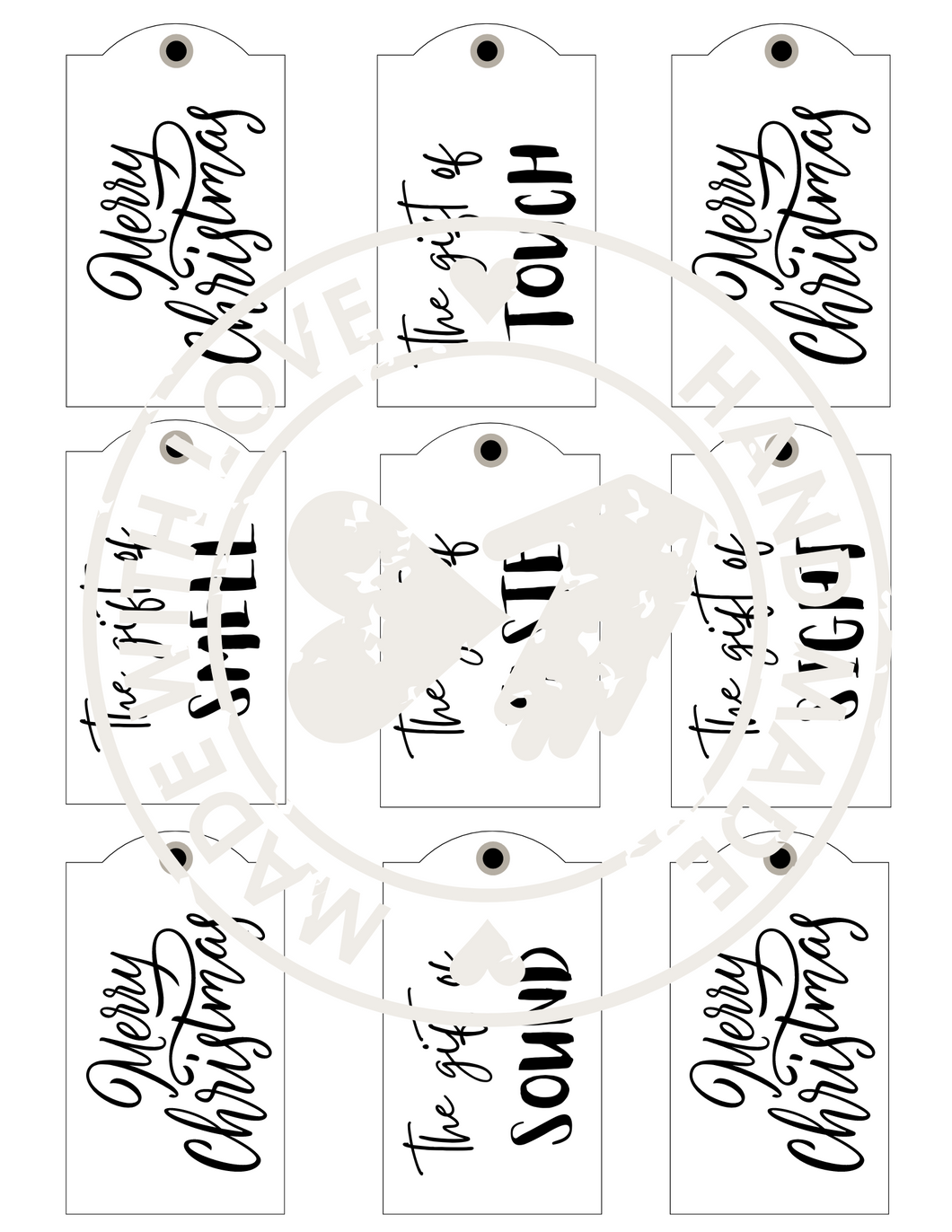 Holiday Gift Tags based on the 5 Senses