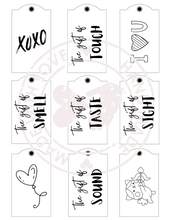Load image into Gallery viewer, (DD) Valentines Gift Tags based on the 5 Senses - digital download
