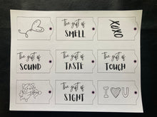 Load image into Gallery viewer, Valentines Gift Tags based on the 5 Senses - physical product
