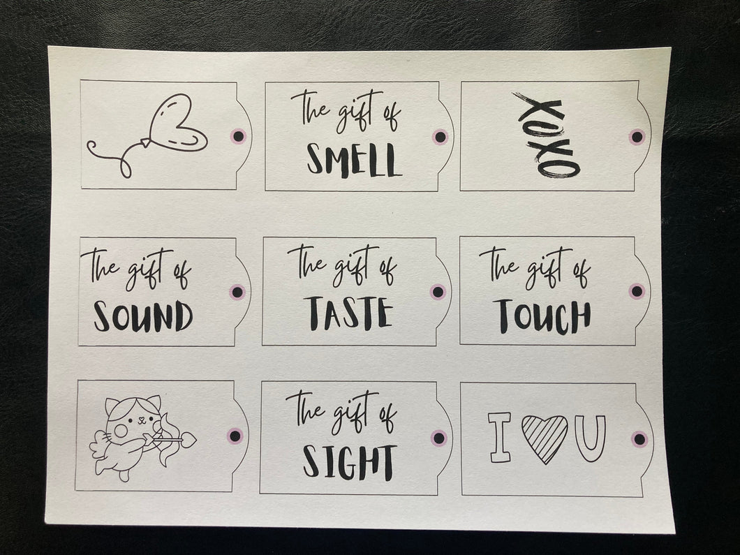 Valentines Gift Tags based on the 5 Senses - physical product