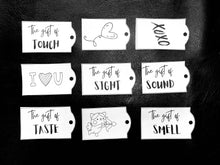 Load image into Gallery viewer, Valentines Gift Tags based on the 5 Senses - physical product
