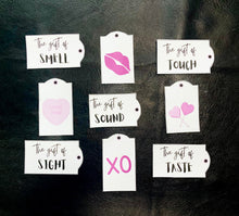 Load image into Gallery viewer, Valentines Gift Tags based on the 5 Senses - physical product
